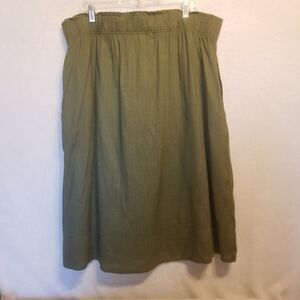 CJ Banks 2X Skirt  Olive Green Midi Pull On Linen Blend Gremlin Goblin Classic